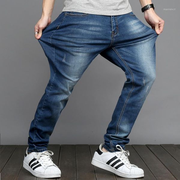 

fashion spring stretch denim pants solid slim fit men casual long male pencil jeans straight trouser big large plus size 44 461, Blue