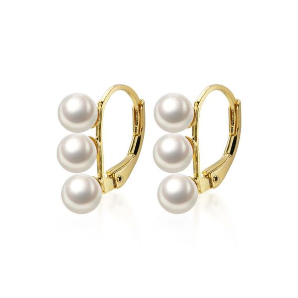 

hoop & huggie doreen box 925 sterling silver earrings female fashion bead synthetic pearl elegant design golden jewelry 1 pair, Golden;silver