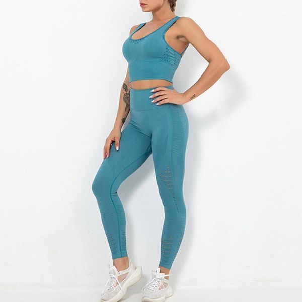 

yoga outfits 2pcs seamless set sport women blue suit crop bra buleggings hollow out workout gym fitness set1, White;red