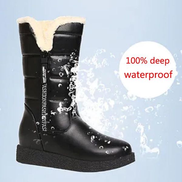 

snow boots women's mid warm shoes 2020 new winter thick bottom plus velvet women boots waterproof non-slip cotton shoes tide, Black