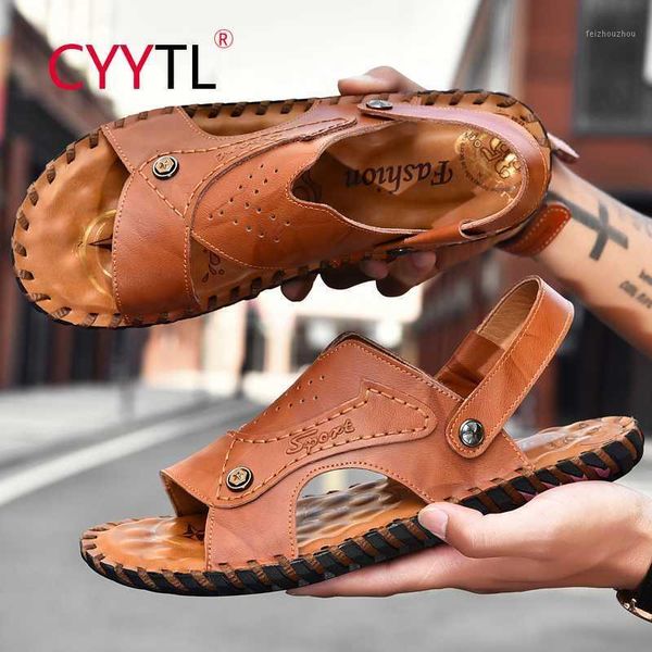 

cyytl men's fashion casual sandals summer genuine leather shoes outdoor flat shoes beach sandals breathable loafers plus size1, Black