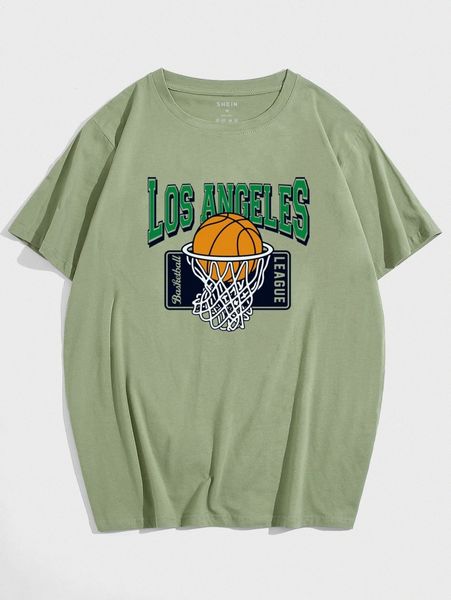 

men letter & basketball print tee v2oc#, White;black