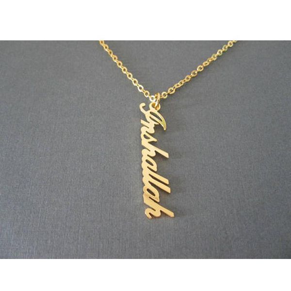 

handmade vertical name necklace fashion custom memorial necklace stainless steel women men jewelry birthday gift letter, Silver