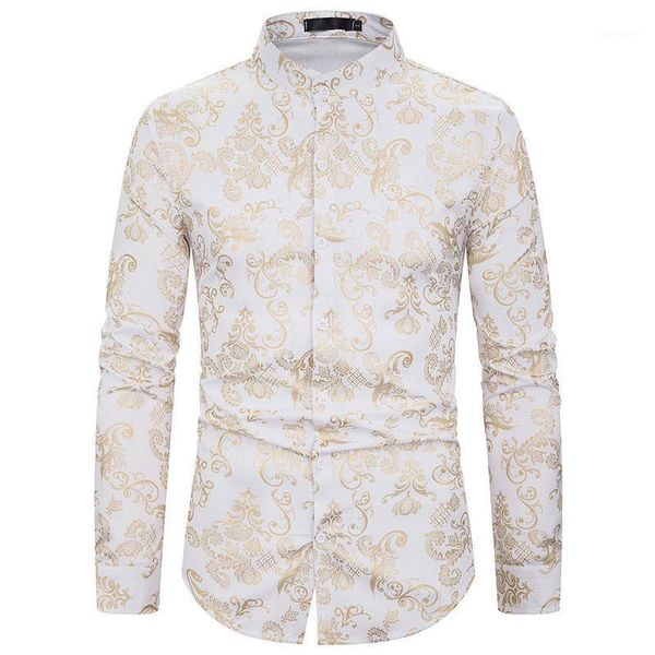 

qyzrfs men printed shirt standing collar fashion long sleeve streetwear fashion social male clothing casual nightclub hip hop1, White;black