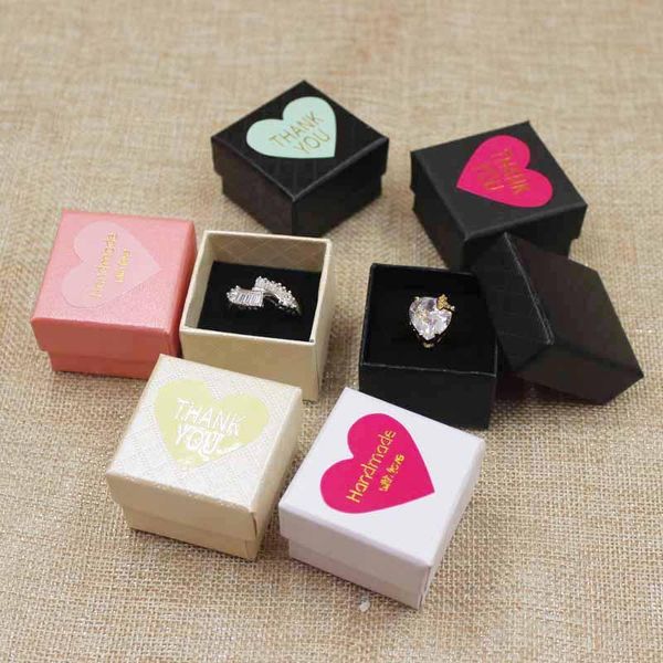 

10pcs per lot multicolor cute jewelry box ring box black pink beige kraft white ring gift box cases display packaging10pc label bbyluh