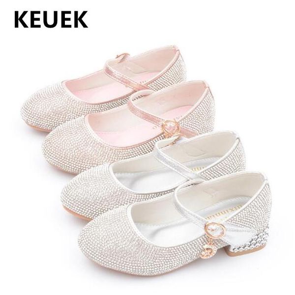

new children fashion rhinestones square heel princess dance shoes party crystal leather shoes girls kids shoes moccasins 03 qylpns, Black
