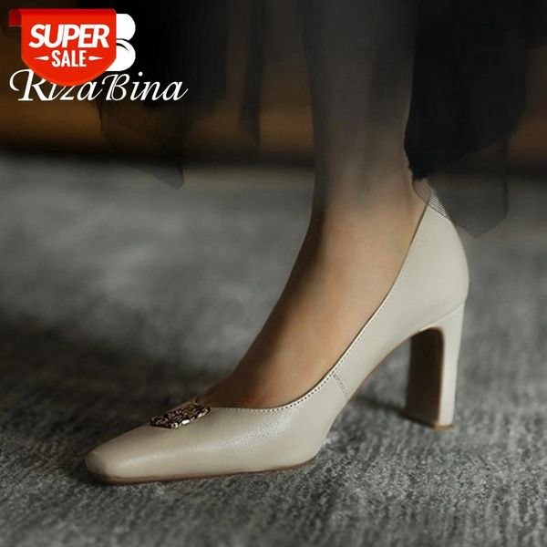 

rizabina women pumps fashion leather high heel shoes women party wedding metal decoration shoes footwear size 33-40 #lo4p