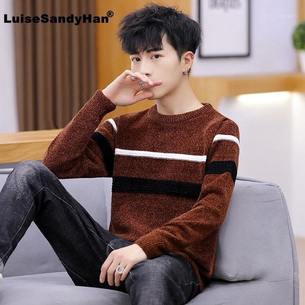 

round neck striped colorblock knitted sweater man long-sleeved fashion undecorated simple commuting base sweater pullover man1, White;black