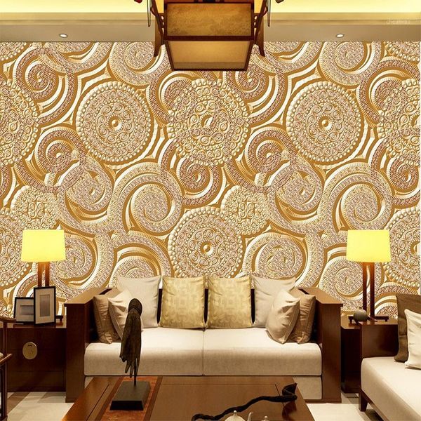 

tv background personalized wallpaper decorcustom europe style stereo gold flowery pattern wall cover for living room sofa1