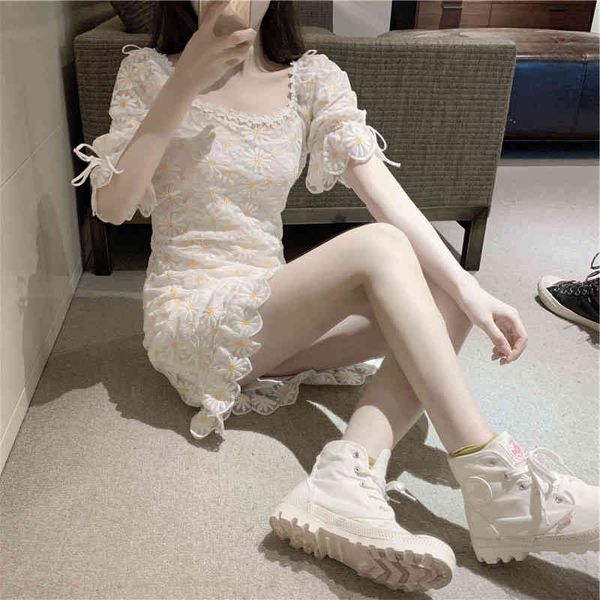 

casual dresses scoop neck lace embroidery dress sweet women's young girl slim daisy pattern dresses 5nfh, Black;gray
