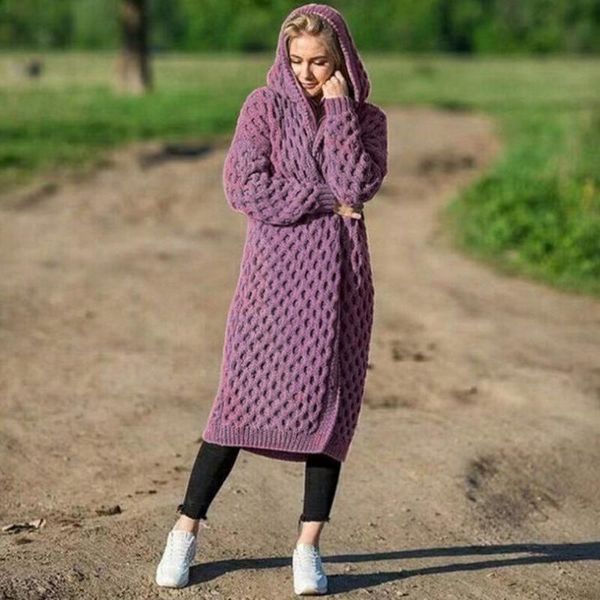 

5xl warm casual hooded fashion women's long color garb knit cardigan coats 2020 female clothing autumn/winter solid for wwunu, Black