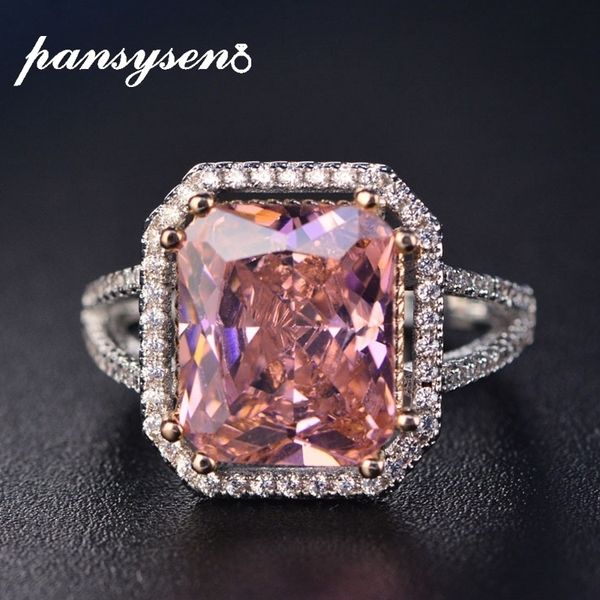 

pansysen 100% solid 925 silver jewelry rings for women 10x12mm pink spinel diamond fine jewelry bridal wedding engagement ring y200620, Slivery;golden