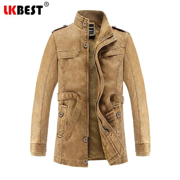 

lk2021 new pu men's leather jacket fashion motorcycle jacket winter long men coat cashmere winter retro mens overcoat py33, Black