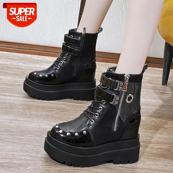 

lucyever fashion buckle rivet chunky ankle boots for women punk high platform motorcycle boots woman black hidden heels shoes #nb2s