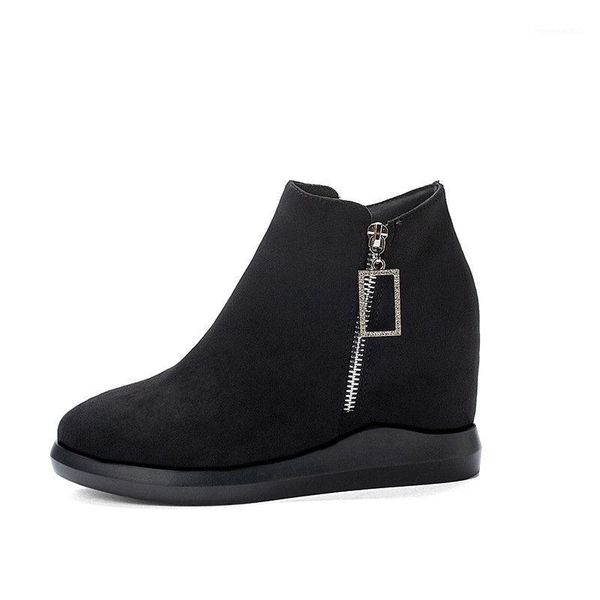 

wedge boots women casual hidden platform boots woman new suede ankle shoe black heel booties womens chunky shoes bottines zip1