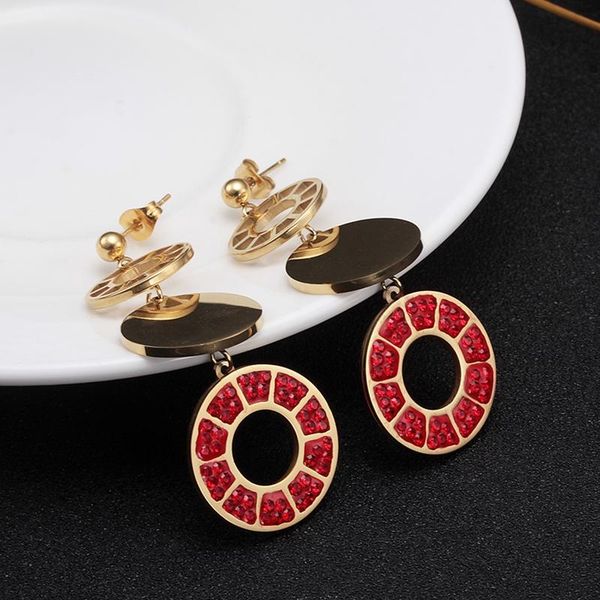 

luxury red crystal long tassel drop earrings rose gold round sequins design dangle earring for women valentine day gift, Silver