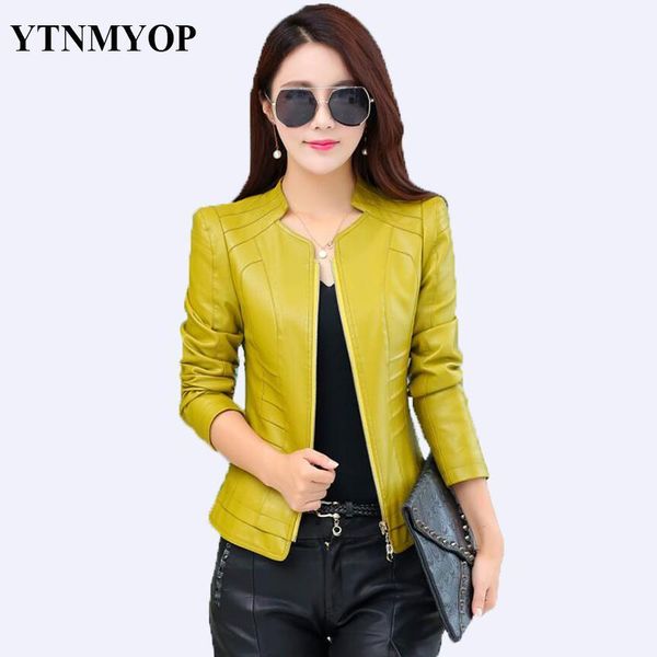 

2020 women spring leather jacket black plus size s-3xl female clothing outerwear mandarin collar long sleeve short leather coat1
