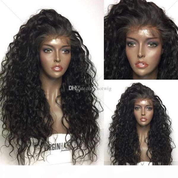 

human hair wig 150% density glueless full lace brazilian virgin hair wigs for black women deep wave front lace wigs baby hair, Black;brown