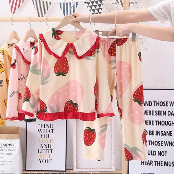 

single / girl's long sve pajamas spring and autumn air conditioning home cloth new children's fashionable suit 3-10 years old, Blue;red