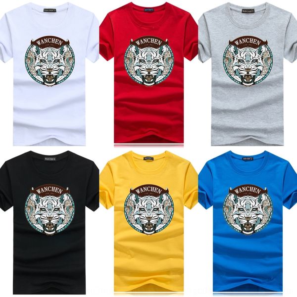 

xinlm student t short-sleeved printedsummer cotton men's fashion neck tiger head cartoon tshirt shirtround card base shirt fashionable, Blue