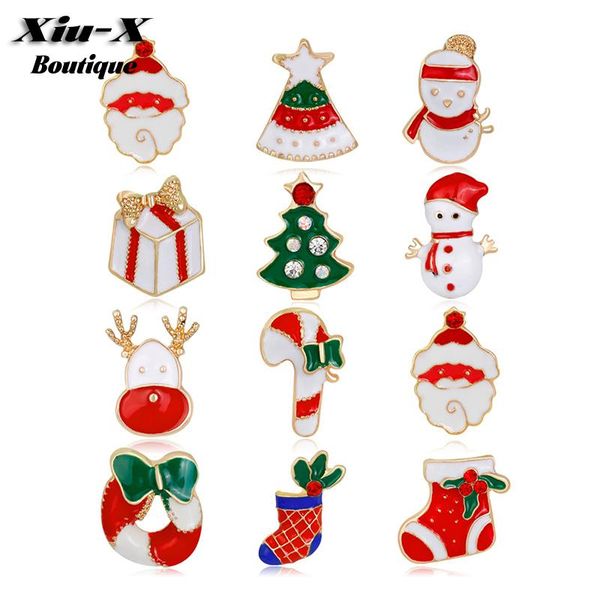 

новый 12 рождественских брошь комплекты симпатичные санта-клауса рождественские чулок конфеты pins броши рождественские подарки ювелирные из