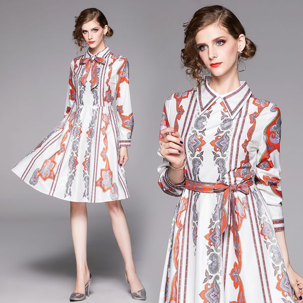

women runway designer floral long sleeve belt party thin dress work clothes a-line skater fall dresses 1u6i, Black;gray