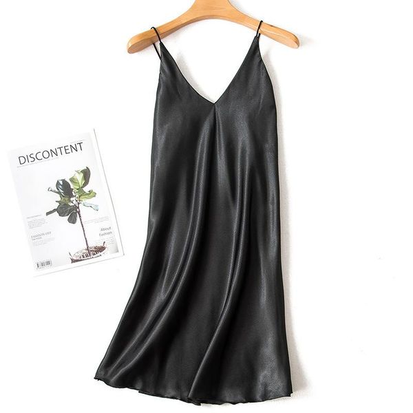 

women's sleepwear women rayon summer spaghetii strap v-neck inner mini night wear plus size solid nightgowns burgundy pink black, Black;red