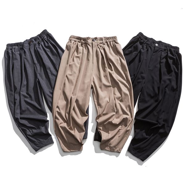 

2021 new men's oversized casual woman loose solid color fashion trousers chinese style straight harajuku pants kwv4, Black