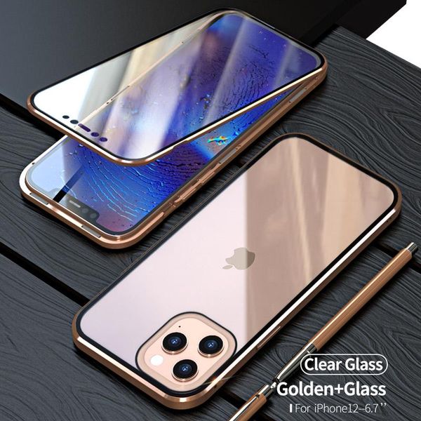 

magnetic adsorption metal case for iphone 12 11 pro xs max xr x se double sided glass magnet case for iphone 7 h jllmhi