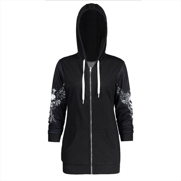 

gothic skull hooded hoodies women halloween coat fashion zipper fitness streetwear cool girls black hoodie sweatshirt