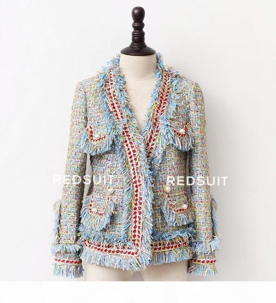 

tweed jacket coat 2017 spring autumn women's woolen cashmere coat long-sleeve slim tassel pearl button elegant runway jacket, Black;brown