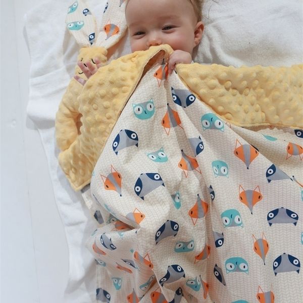 

110*140 cm minky dot soft velvet baby blanket double layer warm cotton plush quilt screaming rabbit toys newborn stroller cover y201009