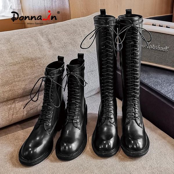 

donna-in fashion lace up women motorcycle boots 18.5/35cm genuine leather classic black martin boots with heels for 2020 autumn