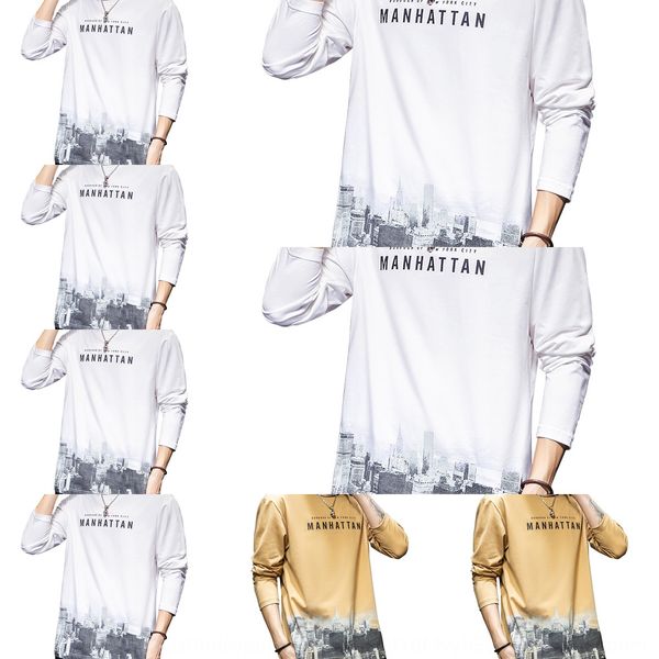 

2020 случайных мужских длинный рукав весной и осенью нового корейская футболка свитера мода свитер мужской полукруглая шеи мода футболка для, Black