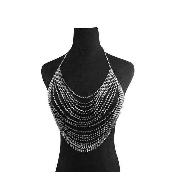 

rhinestone body bra chain multi-layer summer beach bikini jewelry shinny body halter jewelry wholesale dropshipping t200508, Silver