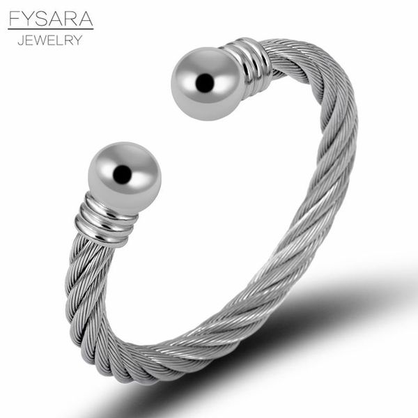 

fysara золото круглых браслеты шарма twist line из нержавеющей стали шарик провода манжеты браслеты браслеты для мужчин тяжелых ювелирных из, Black