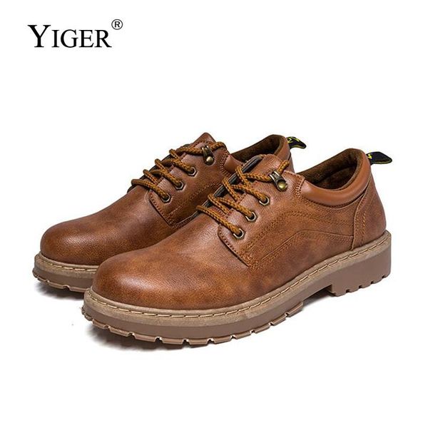 

yiger new men tooling shoes man martins shoes retro casual booties male trend british joker leather lace-up men 0303, Black