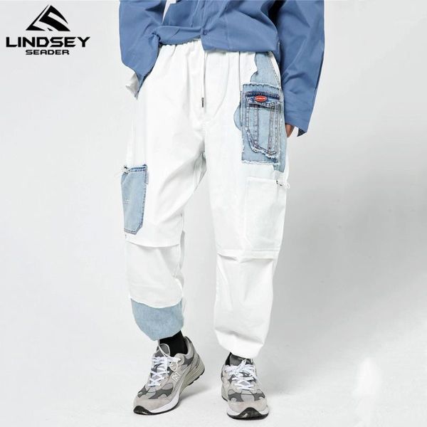 

lindsey seader solid side reflective band sweatpants streetwear hip hop casual jogger elastic waist sweat pants mens trousers1, Black