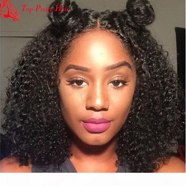

afro kinky curly human hair lace front wig for african american women glueless pre plucked full lace human hair wigs afro kinky curly, Black;brown