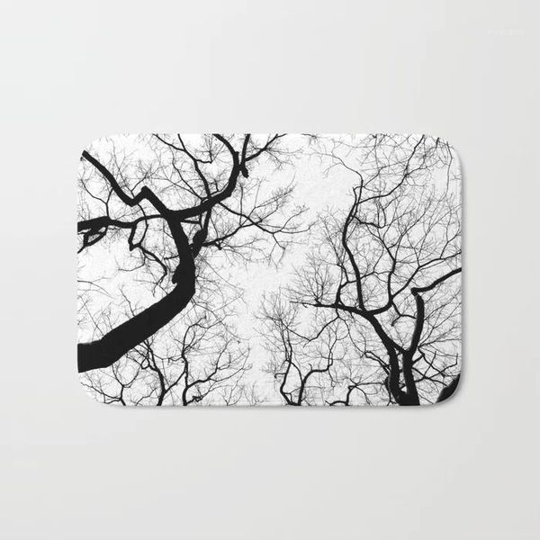 

bath mats nordic anti-slip mat entrance carpet flannel funny printing black and white tree silhouettes doormat rug stair1