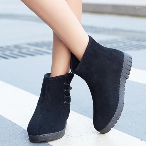 

luxury simple scrub cotton shoes women plus velvet hoof thick heels boots female fashion keep warm snow boots1, Black