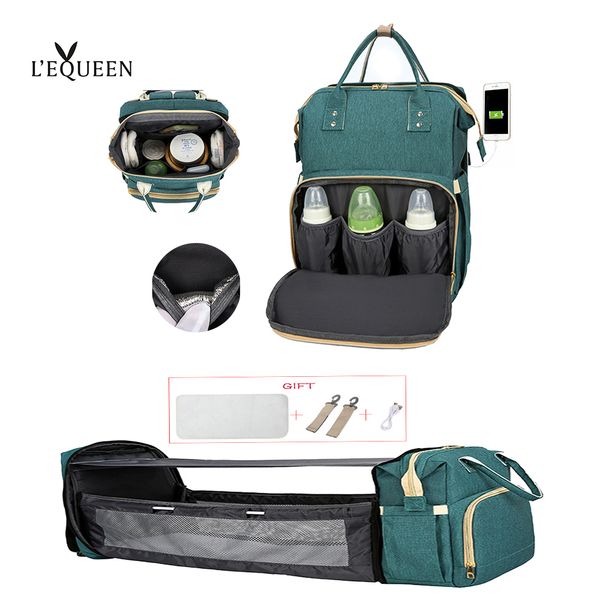 

lequeen baby bag foldable diaper bag usb charging backpack for mom waterproof bolsa maternidade mochila maternal wet bag bolsa 201125