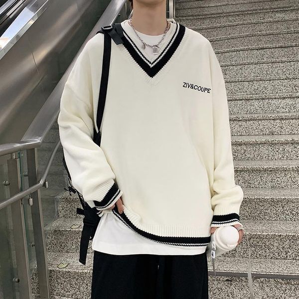 

oversized v-neck sweater men casual autumn winter warm sweater pullover male loose male sweaters1, White;black