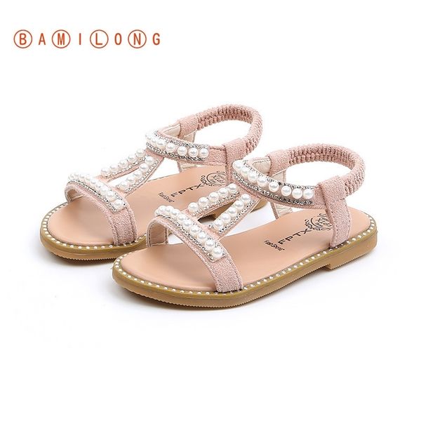 

bamilong pink girl rhinestones sandals kids fashion beaded leather princess sandals party shoes for girls b85 y201028, Black;red