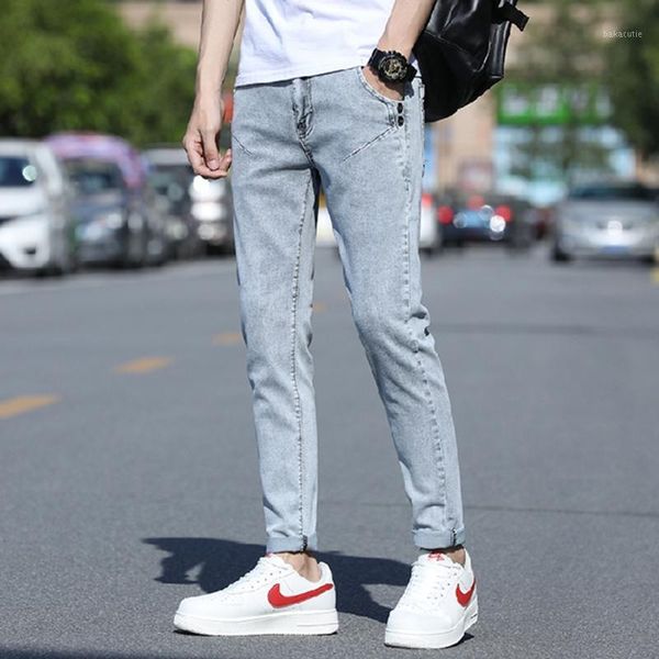 

jeans men 2020 new style casual men's pure color straight tube business casual slimming jeans for men1, Blue