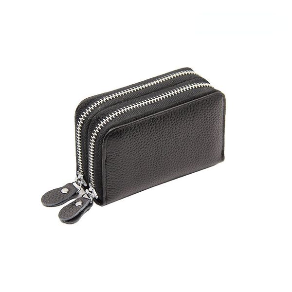 

new cowhide purse rfid anti-scan leather accordion case simple fashion double-zipper universal coin purses for men & women, Red;black