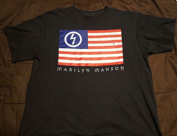 

rare vintage marilyn manson 1997 flag t-shirt reprint new sport hooded sweatshirt hoodie