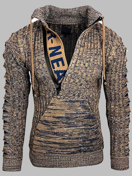 

autumn winter men sweater vintage hooded zipper warm knitted pullovers men's casual long sleeve slim knitwear sweaters plus size 201201, White;black