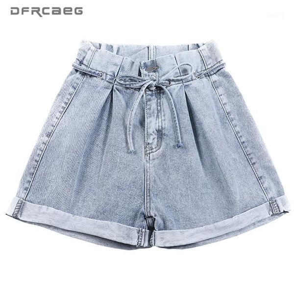 

high waist casual women's denim shorts with crimping 2020 streetwear korean summer wide leg short jean female1, White;black