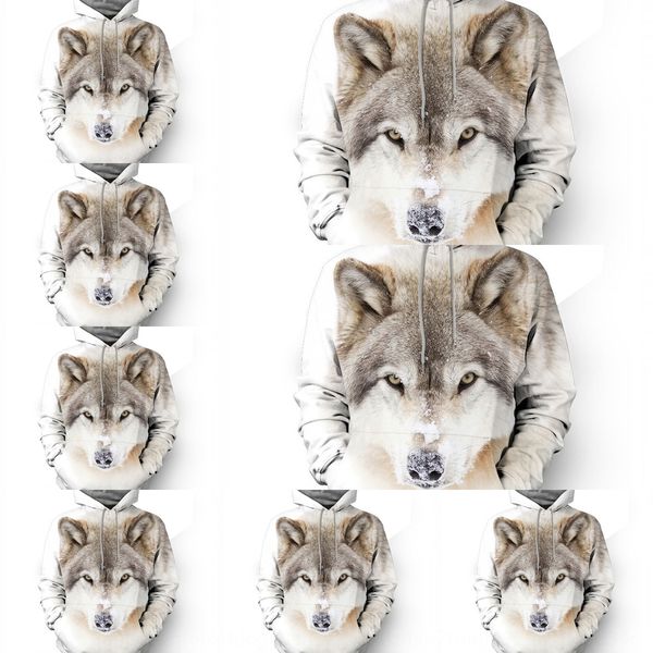 

autumn and winter white wolf pullover outfitcouple wear couple wear3d digital printing pullover hooded sweater loose lovers uspza, Black